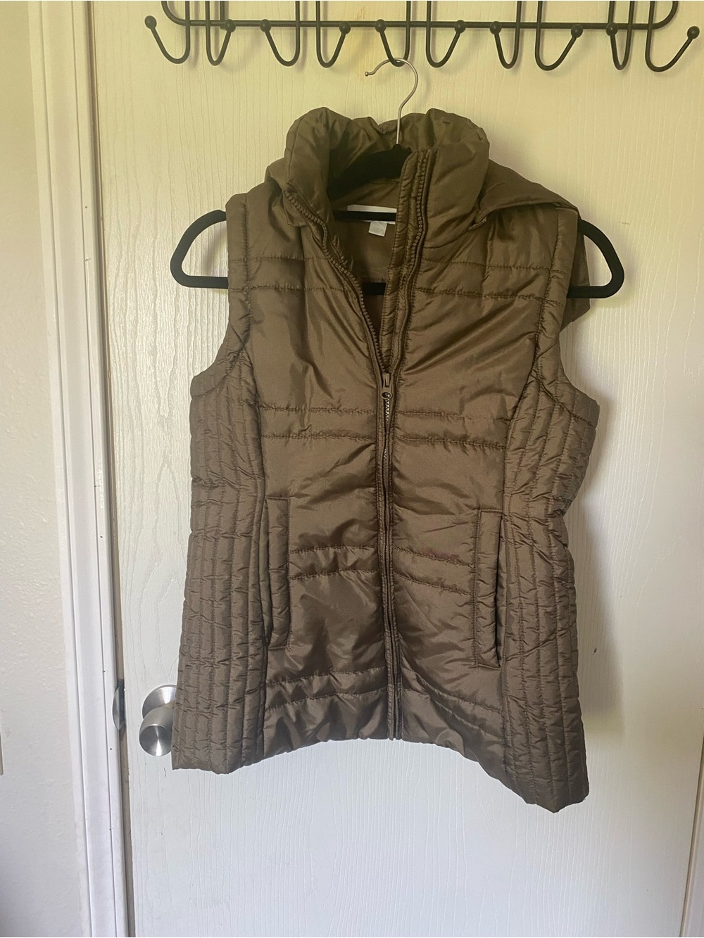 New York & Company Quilted Olive Brown Puffer Vest